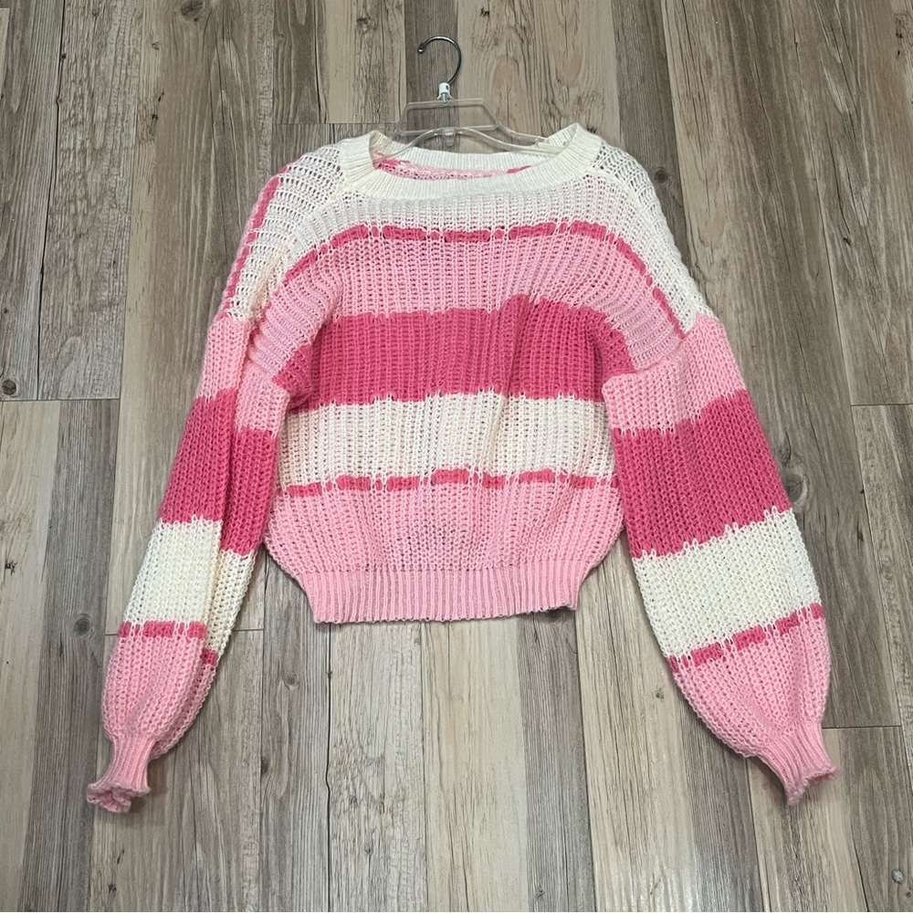 Shein pink white stripe sweater size small oversized - Picture 2 of 5